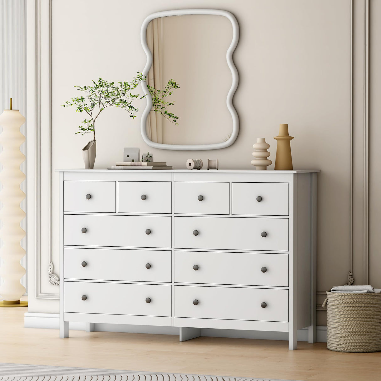 Pipleo 10 Drawer Dresser for Bedroom, Modern White Dressers and Chests of Drawers, 55-inch Drawer Wide Dressers Pipleo