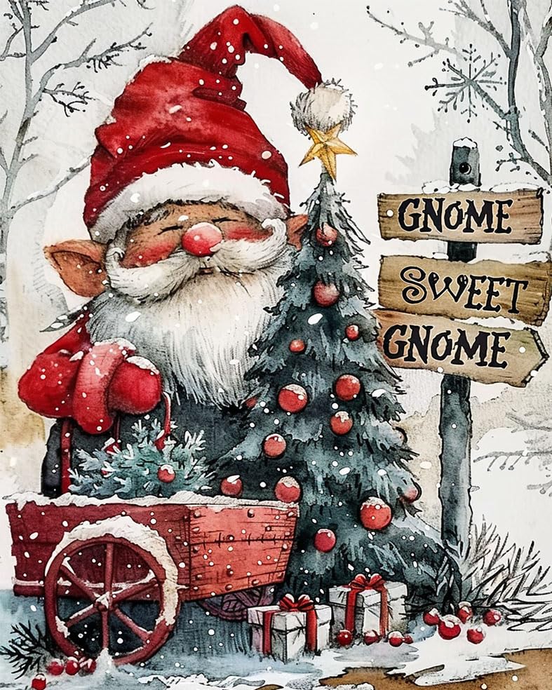 Gnome Sweet Gnome Paint by Number for Adults Beginner Winter Snow gnome Paint by Numbers,Christmas Decor Paint by Numbers Kits Suitable for Thanksgiving Day Decoration Without Frame 16x20 Inch Generic