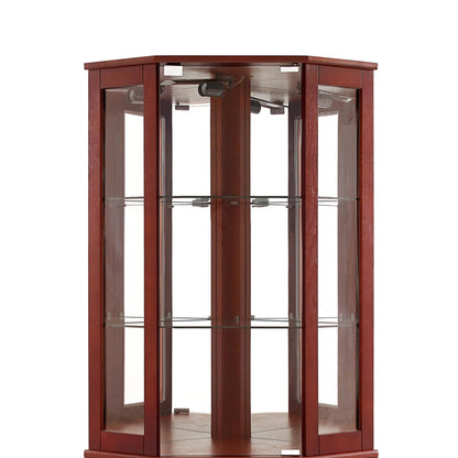 Mcltopz Lighted Corner Curio Cabinet with Tempered Glass Doors, 6 Shelf Curio Diapaly Cabinet with Adjustable Shelves and Mirrored Back Panel, Floor Standing Glass Display Cabinet No Bulb (Cherry)