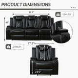 Plithzy Leather Power Recliner Sofa Set with LED, Leather Sofa Set with USB Charing&Reading Light, Living Room Furniture Set Reclining Sofa with Hidden Arm Storage (Sofa and Chair, Black) Plithzy