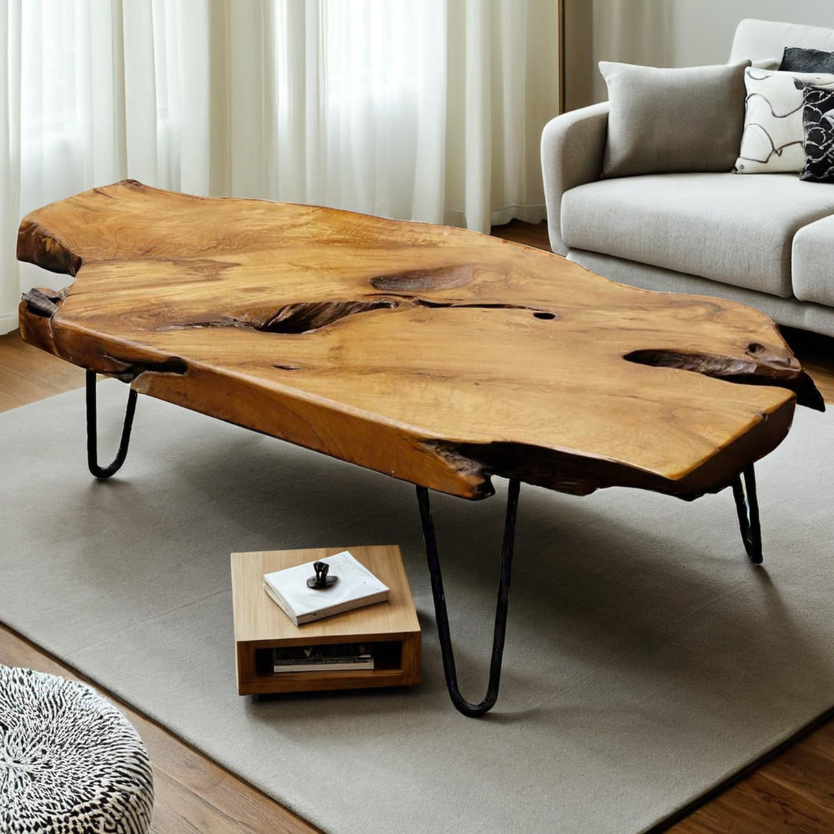 Nalvyue Natural Wood Coffee Table, Live Edge Coffee Table for Living Room, Unique Desktop Nalvyue