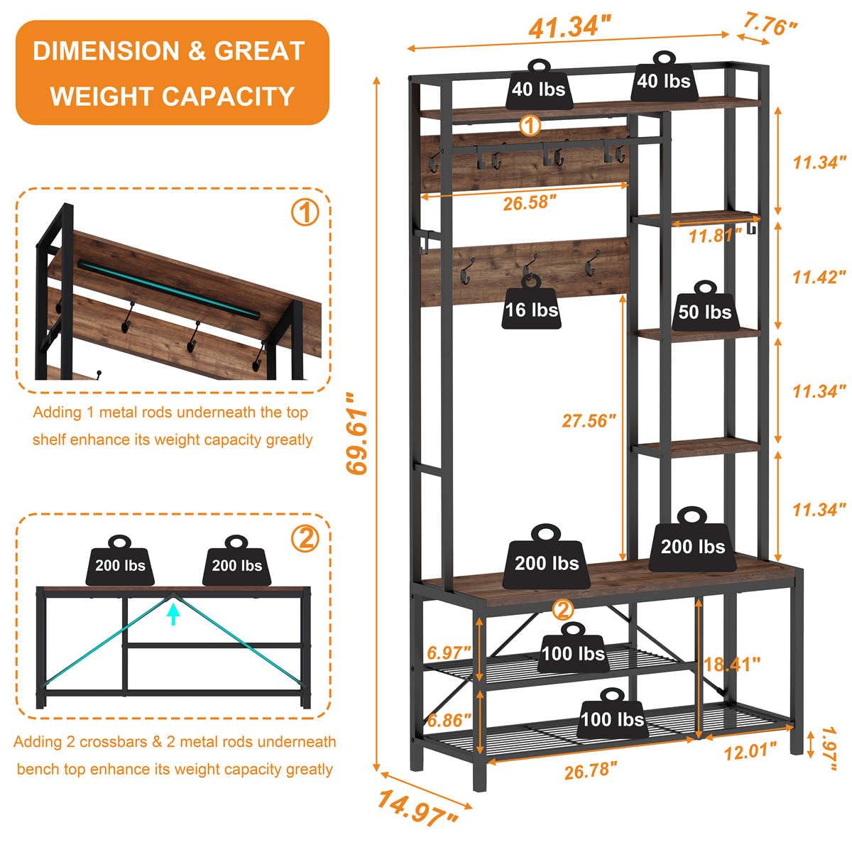 Hall Tree with Shoe Storage - Thumbnail 5