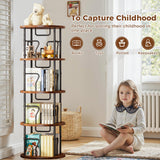 VYRIVA 4 Tier Rotating Bookshelf Tower, 360° Display Round Bookcase, Floor Standing Corner Revolving Bookshelf Organizer Storage Rack for Home Study Office, Small Spaces VYRIVA