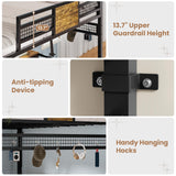 BTHFST Full Size Loft Bed with L-Shaped Desk and 3 Storage Drawers, LED Lights & Charging Station, Open Storage Shlef, Metal Loft Bed Frame with Solid Slats and Guardrail, Space Saving, Black BTHFST