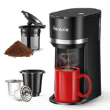 Horavie Mini Single Serve Coffee Maker for K Cup and Ground Coffee, Fast Brew One Cup Coffee Machine with Descaling Reminder and Water Window, 6 to 12 oz. Brew Sizes, Black Horavie
