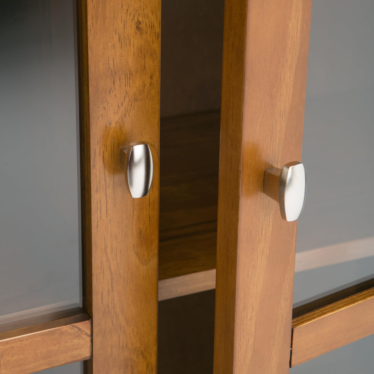 SIMPLIHOME Warm Shaker SOLID WOOD 32 inch Wide Rustic Low Storage Cabinet in Light Golden Brown, with 2 Adjustable Shelves, Tempered Glass Door SIMPLIHOME