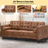 Lesofair 84" Suede Leather Sofa with 2 Soft Pillows, Tufted Modern Sofa with Sturdy Wooden Legs, 3 Seats Couch for Living Room, Office, Bedroom, Brown Lesofair