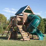 Swing-N-Slide WS 8359 Tellico Terrace Wood Swing Set with Two Slides, Climbing Wall & Swings, Brown Swing-N-Slide