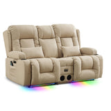 TUNYI Wall Hugger Power Loveseat Recliner - Reclining Loveseat with Console Theater Seating RV Recliner Sofa with USB/Outlet/Speaker/Cup Holder/LED Light/Storage (Beige) TUNYI