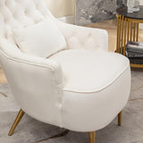 KINWELL 30" W Velvet Tufted High Wingback Chairs Set of 2, Mid Century Modern Accent Armchairs with Gold Metal Legs & Toss Pillow for Living Room Dining Bedroom Apartment, Cream KINWELL