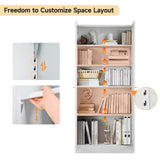 IRONMIX Modern Bookshelf with Doors and Shelves, 70.87" H Metal Bookshelf, Tall Bookcase, 5-Tier Curio Cabinet for Collectibles, White Storage Cabinet Display Case for Home Office, Living Room, School IRONMIX