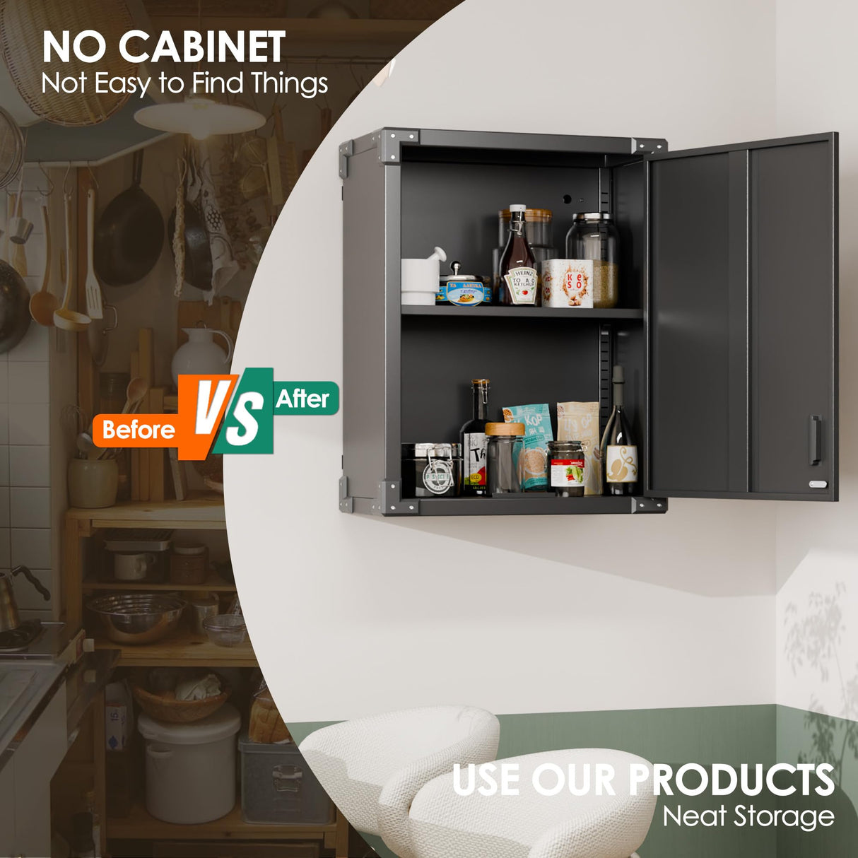 GLADIW Metal Wall Cabinet, Wall-Mounted Locker with Locking Door and Adjustable Shelf, Metal Hanging Cabinet, Steel Garage Storage Cabinet for Home, Office and Tool Room, Black GLADIW