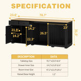 DAWNSPACES Large Dog Crate Funiture with Drawers, 78.7" Luxury Wooden Heavy Duty Dog Kennel Table Furniture with Sliding Door, Indoor Dog House TV Stand for Large Medium Breed Dogs, Black DAWNSPACES