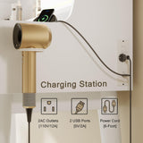 Einhomn Vanity Desk with Mirror & LED Lights, Fluted Makeup Table Set with Power Outlet & Hair Dryer Rack, Modern Dressing Table with Drawers & Adjustable Shelves, Cushioned Stool for Bedroom, White Einhomn