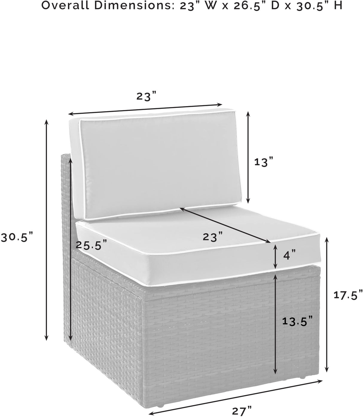 Crosley Furniture Palm Harbor Armless Outdoor Sectional Chair, Wicker Patio Chairs for Porch, Deck, Backyard, Brown with Sand Cushions Crosley Furniture