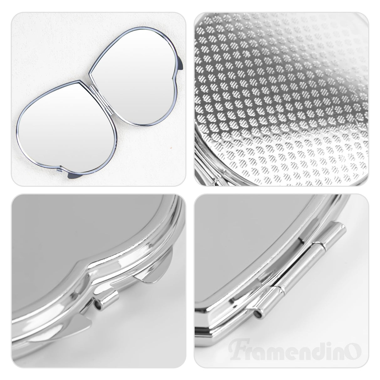 Framendino, 12 Pack Sublimation Heart Compact Mirror Blanks Transfer Portable Pocket Cosmetic Mirrors Love Folding Travel Makeup Mirror for Women Bulk Framendino