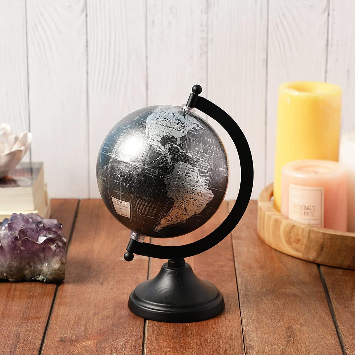 Rely+ 5" World Globe With Sturdy Metal Stand (NOT PLASTIC!) - Desktop Globe For Home Desk Table Office Decor - Book Shelf Decor Globe - 5 Inch - Metallic Black RELY+