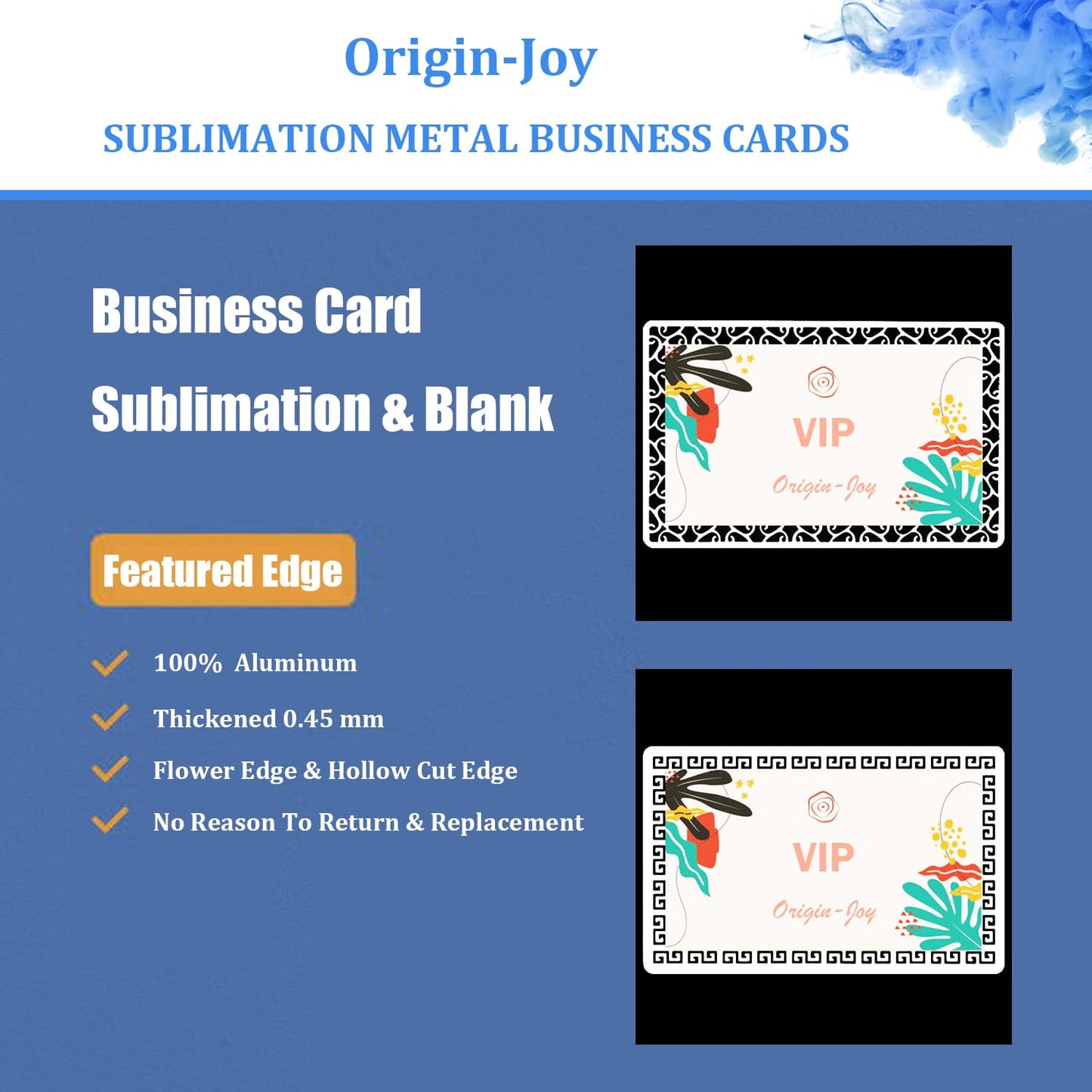 Origin-Joy 25 PCS Sublimation Metal Business Cards, 3.4 x 2.1 Inch Aluminum Printable Business Card Blanks for Custom Color Print (0.45 mm, Flower Edge)