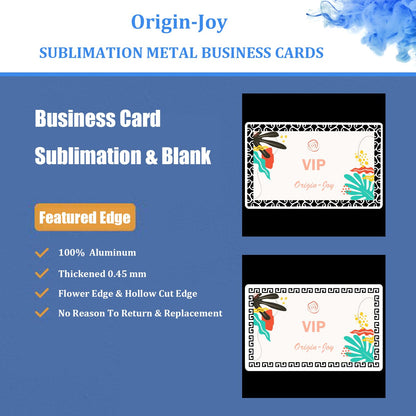 Origin-Joy 25 PCS Sublimation Metal Business Cards, 3.4 x 2.1 Inch Aluminum Printable Business Card Blanks for Custom Color Print (0.45 mm, Flower Edge)