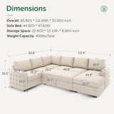 HONBAY Sectional Couch with Pull Out Bed, Sectional Sleeper Sofa with Storage, U Shape Sectional Couches for Living Room,Velvet Beige HONBAY