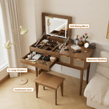 EDWINENE Vanity Desk with Lighted Mirror, Makeup Vanity with Flip-Top Mirror, Vanity Dressing Table Set with Stool, 3 LED Modes Light and 3 Drawers for Bedroom (Brown) EDWINENE