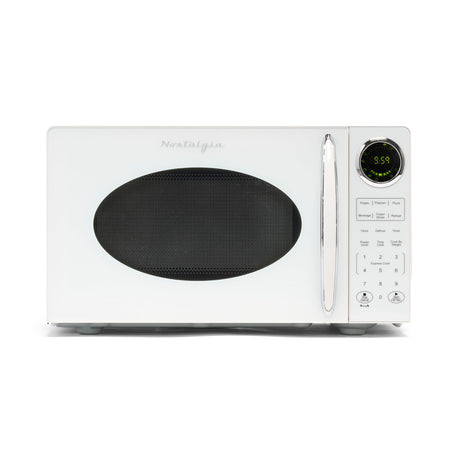 Nostalgia Modern Retro Countertop Microwave Oven - 900-Watt - 0.9 cu ft - 12 Pre-Programmed Cooking Settings - Digital Clock - Kitchen Appliances - White Nostalgia