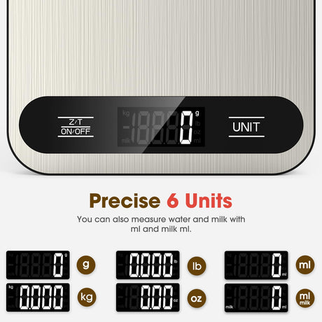 Mik-Nana Food Scale, 22lb Digital Kitchen Scale with 6 Units Tare Function & LCD Display, Stainless Steel Weight Grams and Ounces for Baking, Cooking and Meal Prep (Batteries Included) Mik-Nana