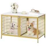 MAHANCRIS Dog Crate Furniture for 2 Dogs, 43.3" Dog Kennel with Removable Divider, Heavy Duty Wooden Dog Kennel for Small Medium Dog, Indoor Dog Cage End Table with Double Doors, White DCJW1201 MAHANCRIS