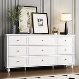 FUNISIR White Dresser 9 Drawer Dresser, Wood Bedroom Dresser, Chest of Drawers for Nursery Storage, Drawer Organizer with Easy Pull Handle for Living Room, Closet, Hallway FUNISIR