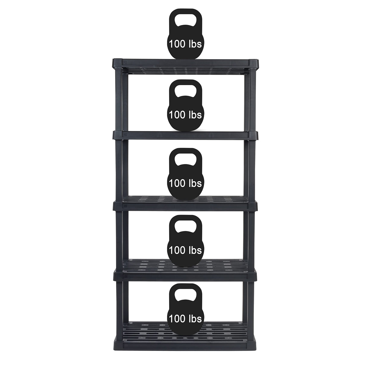 IRIS USA 5-Tier Heavy Duty Plastic Shelving Unit, 73" Tall - 100lbs per Shelf, Modular Garage Rack Storage Organizer for Home, Basement, Laundry & Utility Room, 18"D x 36"W x 73"H - Black IRIS