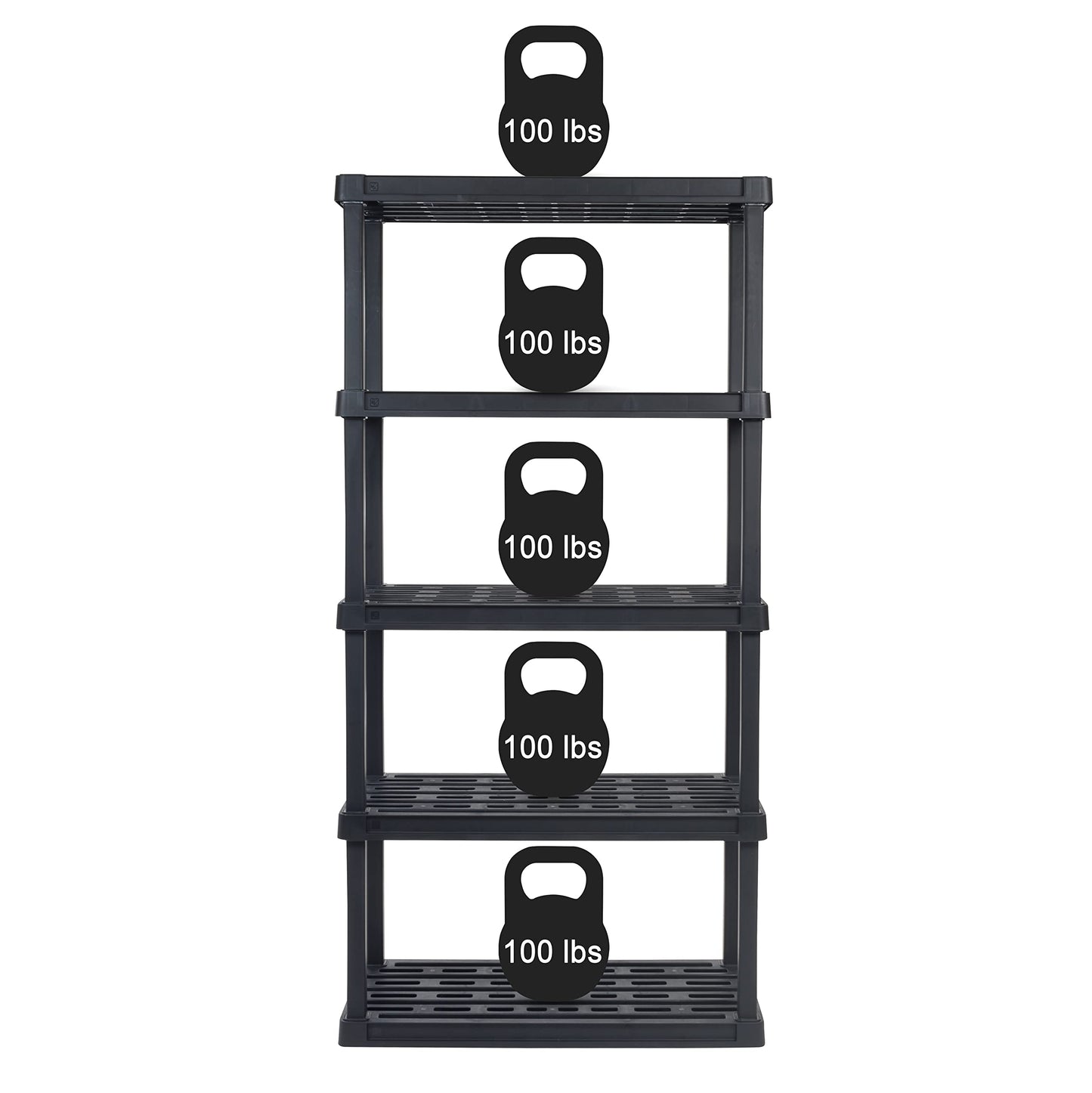 IRIS USA 5-Tier Heavy Duty Plastic Shelving Unit, 73" Tall - 100lbs per Shelf, Modular Garage Rack Storage Organizer for Home, Basement, Laundry & Utility Room, 18"D x 36"W x 73"H - Black