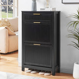 HUSHEDIFY 2 Flip Drawers Shoe Cabinet Storage for Entryway, Narrow Hidden Shoes Organizer for Front Door Entrance, Free Standing Shoes Cabinet Wooden Hallway Shoe Rack(Black) HUSHEDIFY