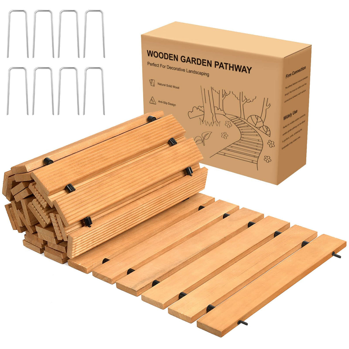 Wooden Garden Pathway Outdoor Walkway - 8 FT Roll Out Garden Pathway Walkway, Wooden Walkway with Non-Slip Surface, Decorative Boardwalk Path for Outdoor Garden Backyard Wedding Party xinyoec