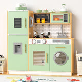 Babytronic Wooden Kitchen Playset for Kids, Interactive Play Kitchen with Lights & Sounds, Children Pretend Toy Kitchen Set with Faucet, Oven, Microwave, Kitchenware for Toddlers Ages 3+ (Green&Wood) Babytronic