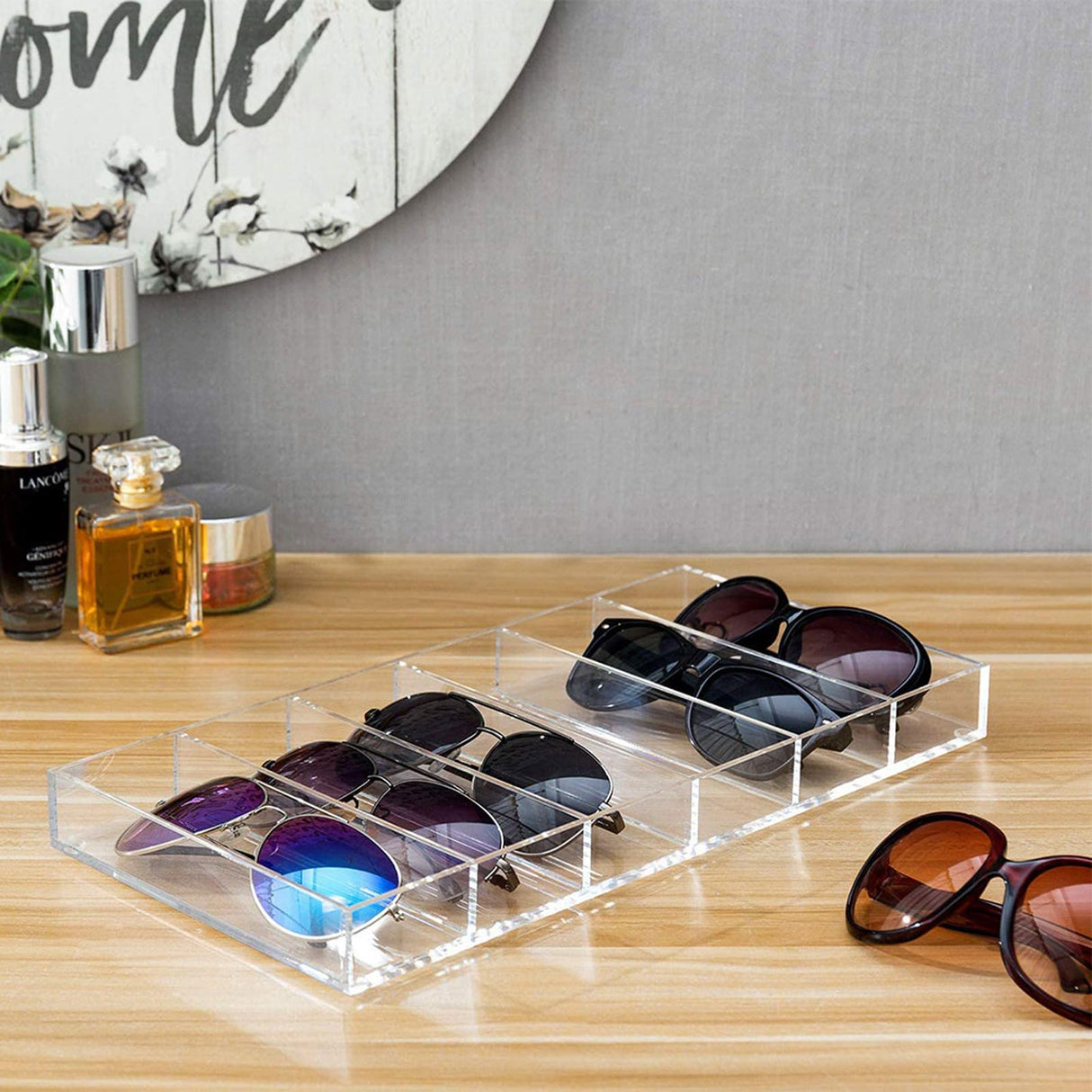 Acrylic Sunglasses Storage Organizer Tray Clear Display Case for Eyewear 6 Grid (1) Kenpal