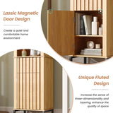 Maupvit 68" Tall Bathroom Storage Cabinet, Boho Wood Storage Cabinet Freestanding, Home Space Saving Organizer with Fluted Door & Drawer for Living Room, Dining Room, Kitchen, Utility Room Maupvit