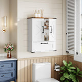 HOOBRO Farmhouse Wall Mounted Cabinet with Adjustable Shelf, Medicine Cabinet with Flip-Down Door, Over The Toilet Bathroom Organizer, for Small Bathroom, Kitchen, White and Walnut HOOBRO