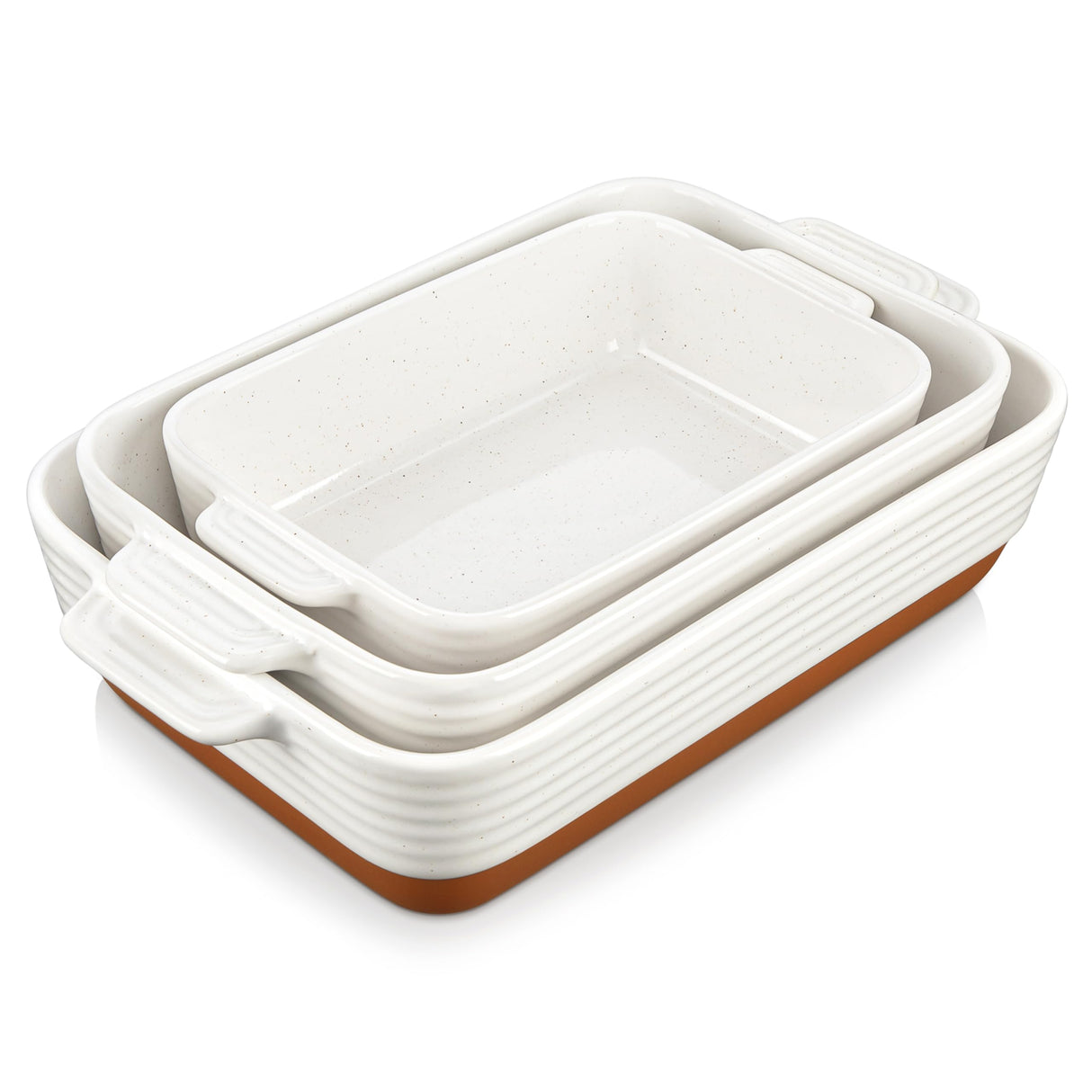 MALACASA Casserole Dishes for Oven, Ceramic Baking Dishes Set of 3, Baking Pan Casserole Dish Set, Rectangular Lasagna Pan Deep with Handles for Baking, Khaki White (14.5''/13''/10.5''), Series TARA MALACASA