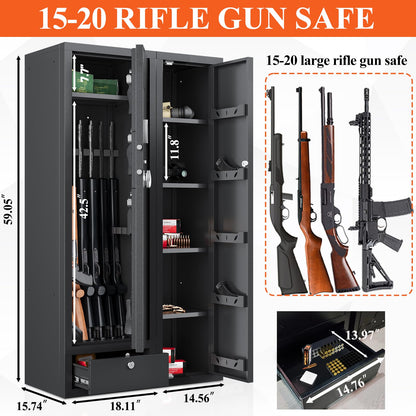 15-20 Gun Safe,Large Gun Safes for Home Rifle and Pistols,Rifle Safe,Gun Cabinets for Rifles and Shotguns,Gun Cabinet,Gun Safes & Cabinets with Drawer,3 Gun Mount,Handgun Pockets (1500AB-GUN  - WoodArtSupply