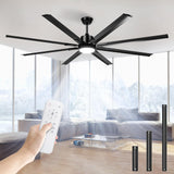 72 Inch Large Industrial Ceiling Fan with Light and Remote-8 Aluminium Blades Ceiling Fan with Energy Efficient DC Motor,Reversible Airflow-Ideal for Living Room,Patio,Garage,and Commercial Spaces Hisummer