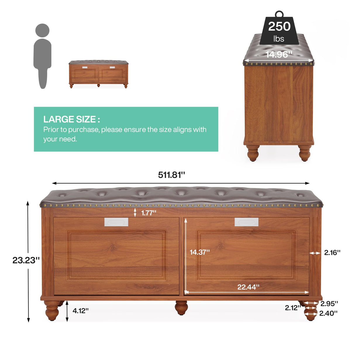 Tribesigns Shoe Storage Bench with 2 Flip Drawers, Entryway Shoe Bench with Tufted Leather Seating, Hallway Bench with Shoe Storage Cabinet, Hidden Shoe Organizer, Solid Wood Legs Tribesigns