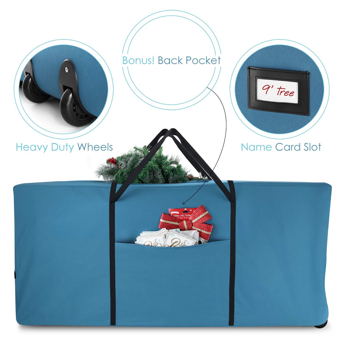 Christmas Tree Storage Bag - Extra Large Tree Rolling Storage Bag - Fits Upto 9 ft. Artificial Disassembled Trees, Durable Handles & Wheels for Easy Carrying & Transport - Tear Proof Oxford Duffle Bag