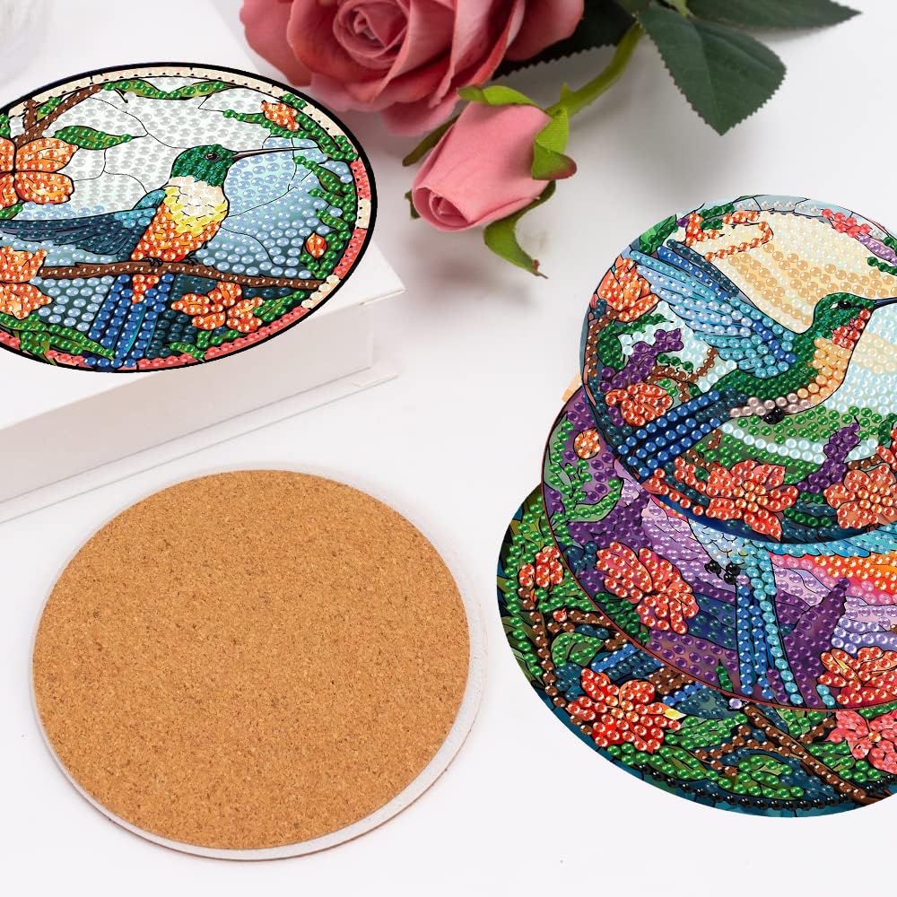 mrpwnle 8 PCS Diamond Painting Art Coaster Set with Holder Diamond Art Coasters DIY Hummingbird Diamond Painting Coasters Kit for Adults Beginners Bird Diamond Art Coasters Crafts Supplies mrpwnle