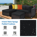 Tangkula 5 Piece Patio Rattan Furniture Set, Outdoor Sectional Rattan Sofa Set with Back & Seat Cushions, Wicker Conversation Set with Tempered Glass Table for Backyard Porch Poolside (Black) Tangkula