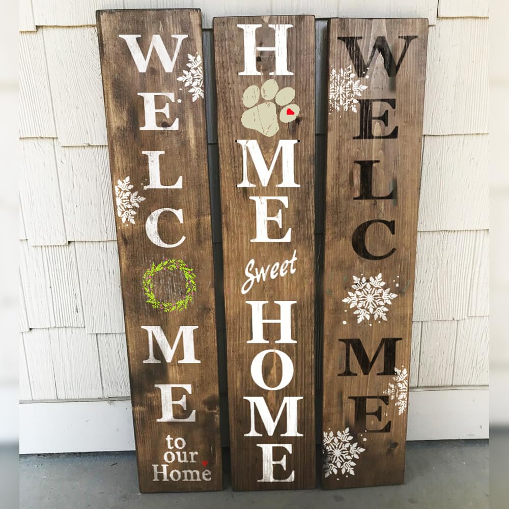 22PCS Large Letter Welcome Stencils for Painting on Wood - Vertical Welcome and Home Sweet Home Stencils - Farmhouse Christmas Stencils for Crafts Reusable -Paint Stencils for Wood Signs & Canvas DLY LIFESTYLE