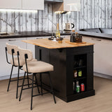 Giantex Kitchen Island with Drop Leaf, Rubber Wood Top, 2 Drawers, Storage Cabinets, Spice Racks, Adjustable Shelves, Stationary Kitchen Table for Home Coffee Bar, 47"x36"x36" (Black) Giantex