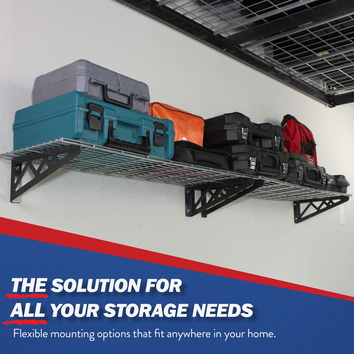 SafeRacks Wall Shelves - 2 Pack of 18 x48 Garage Wall Mounted Shelving, Wire Storage Racks, Utility Shelf, Heavy Duty Shelves with 4 Accessory Hooks, 500lbs Capacity, Color: Hammertone SafeRacks