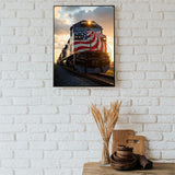 Train Locomotive Sunset Flag Rails Diamond Art Kits for Adults, Round Full Drill 5D Diamond Painting Diamond Art for Beginners, Diamonds Pictures Diamond Painting Crafts Home Wall Decor 12x16 Inch KAYEIUU