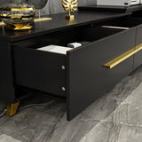 AIEGLE Deformable TV Stand with 4 Drawers, Modern Extendable TV Stand in Stretch for TVs up to 120", Wood Gaming Entertainment Center Media Stand with Adjustable Width, Black (Wide 95"-134") AIEGLE