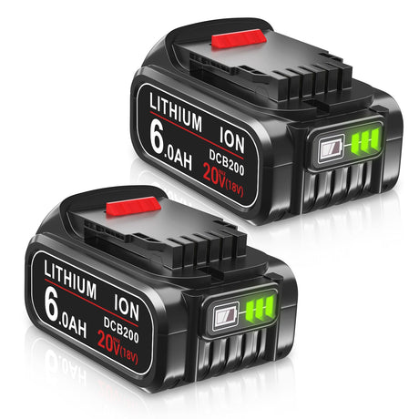 DASNITE 6.0Ah 20V Max Replacement for Dewalt 20V Max Battery Lithium Ion Compatible with Dewalt Batteries DCB200 DCB204 DCB206 DCB201 DCB203 DCD/DCF/DCG Series Cordless Power Tools(2-Pack) DASNITE